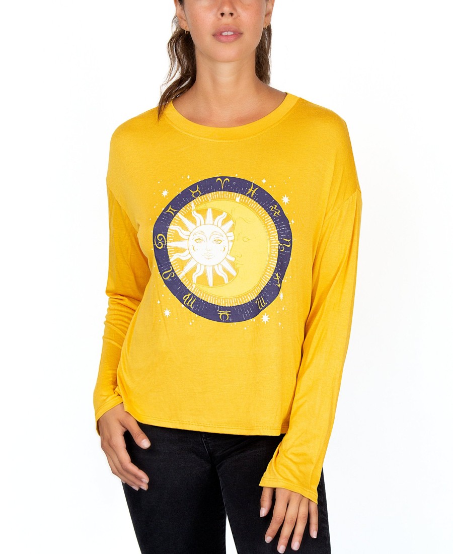 Juniors' Rebellious One | Juniors' Moon Graphic Top Sun Flower