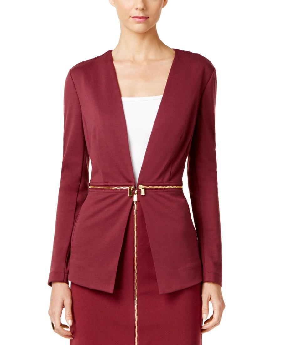 Women'S Grace Elements | Faux-Zipper-Waist Jacket Burgandy