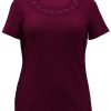 Women'S Karen Scott | Cotton Ring-Trim T-Shirt Merlot