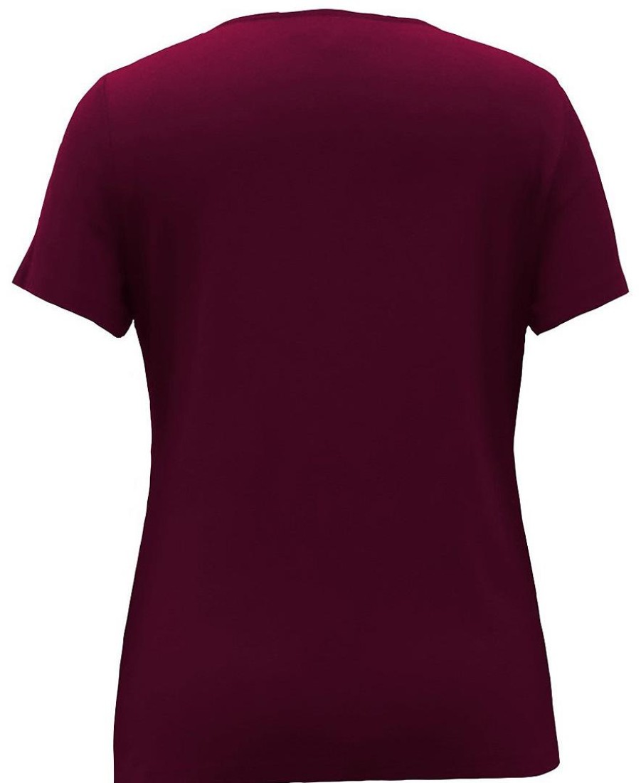 Women'S Karen Scott | Cotton Ring-Trim T-Shirt Merlot