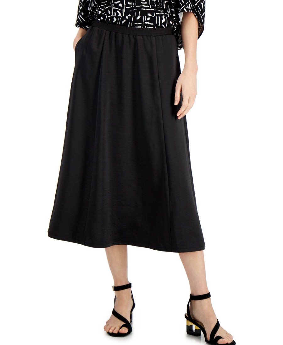 Juniors' Alfani | Pull-On Midi Skirt Deep Black