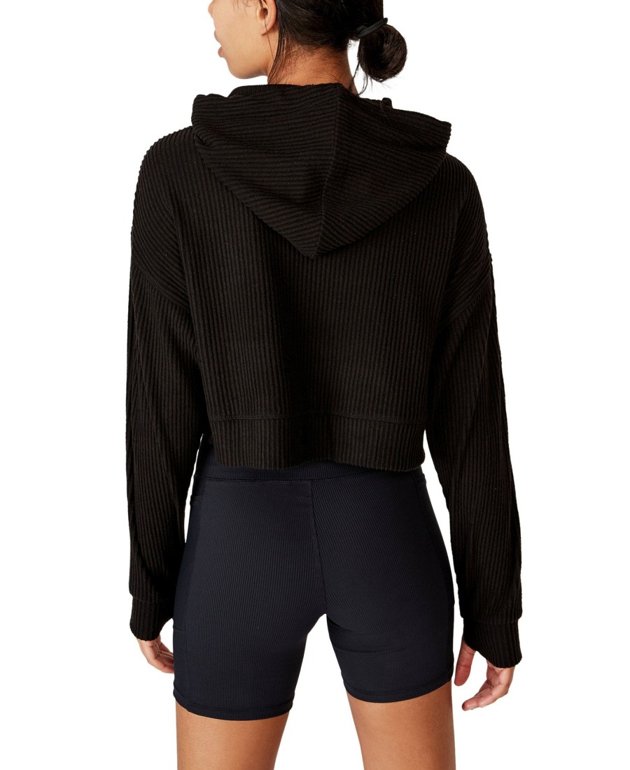 Women'S COTTON ON | Rib Cropped Hooded Sweatshirt Black