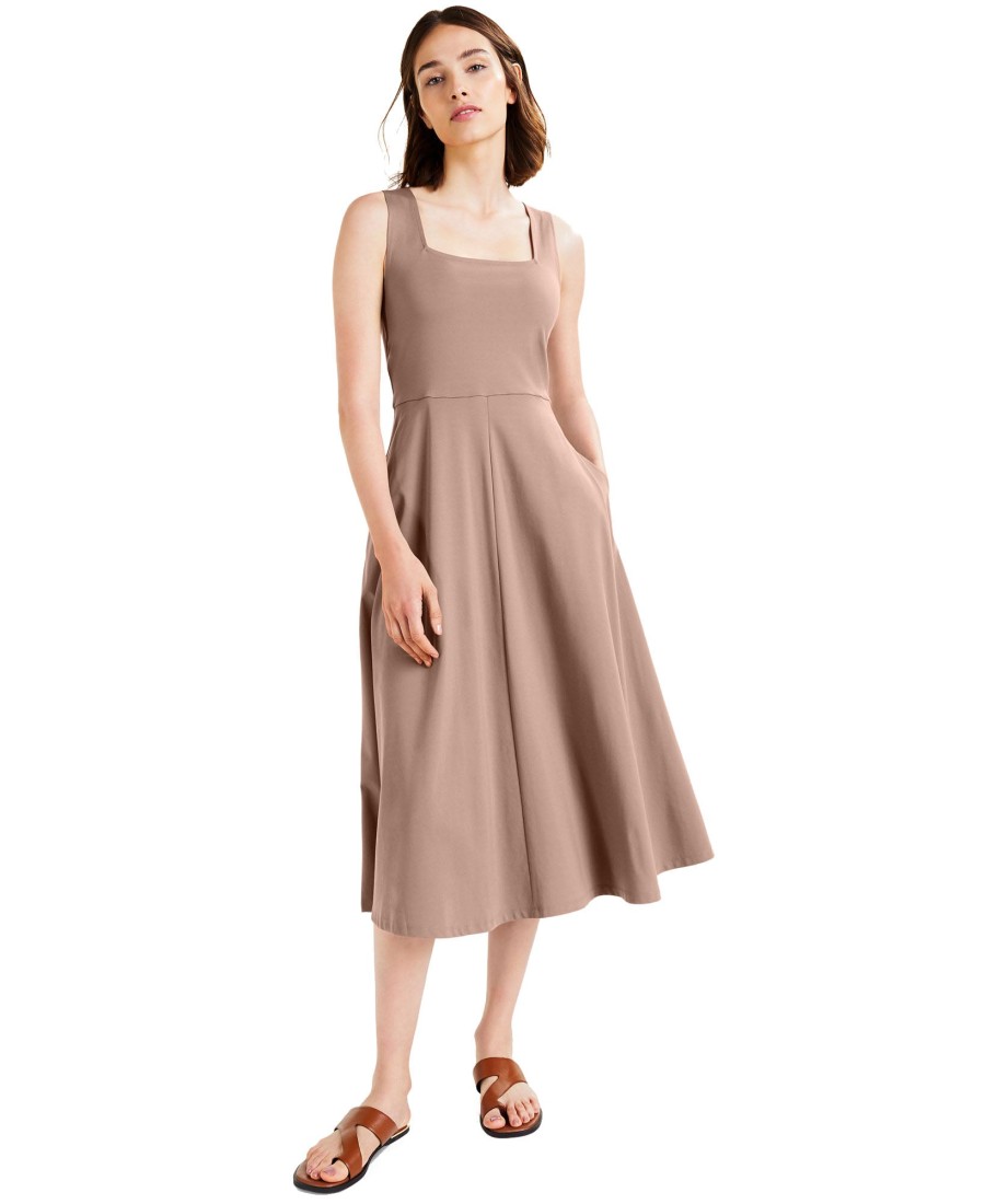 Women'S Alfani | Solid Square-Neck Midi Tank Dress Naked Clay