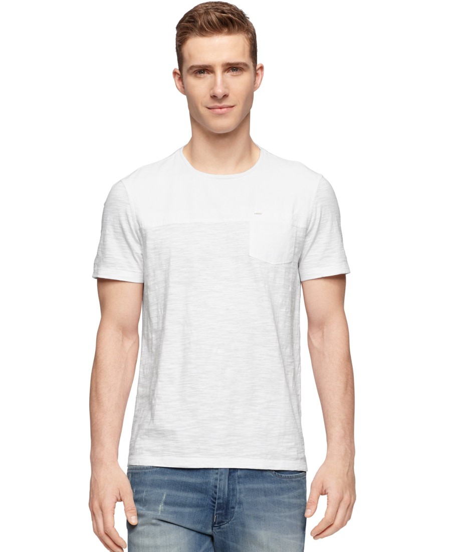 Men Calvin Klein Jeans | Mixed-Media T-Shirt Classic White