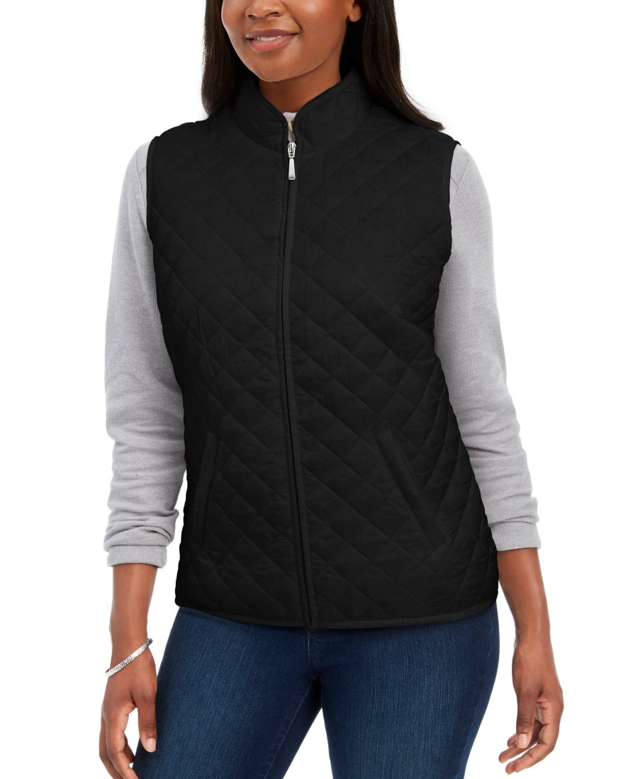 Women'S Karen Scott | Sport Quilted Puffer Vest Deep Black