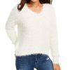 Juniors' Freshman | Juniors' Fuzzy V-Neck Sweater Ivory