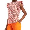 Women'S Charter Club | Petite Printed Ruffle-Sleeve Shirt Bright White Combo