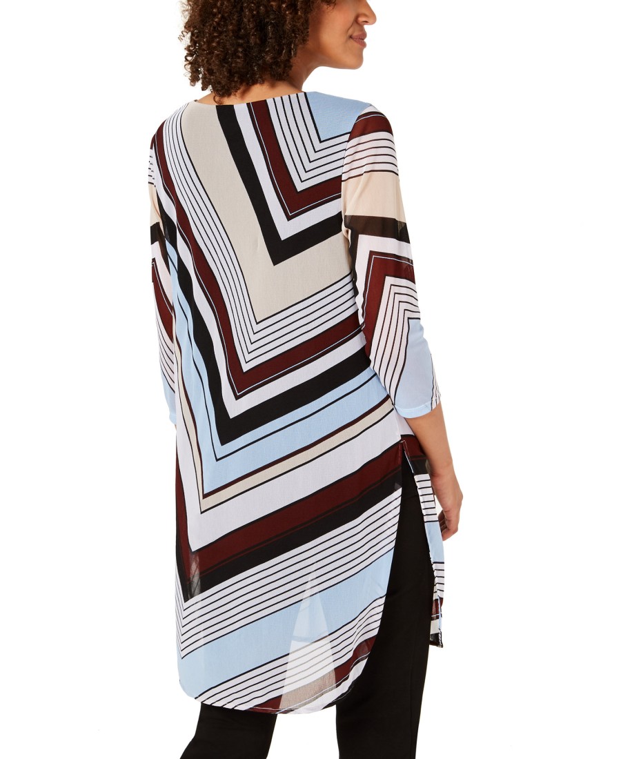 Juniors' Alfani | Petite Chevron Striped Tunic Blue Side Angle Stripe