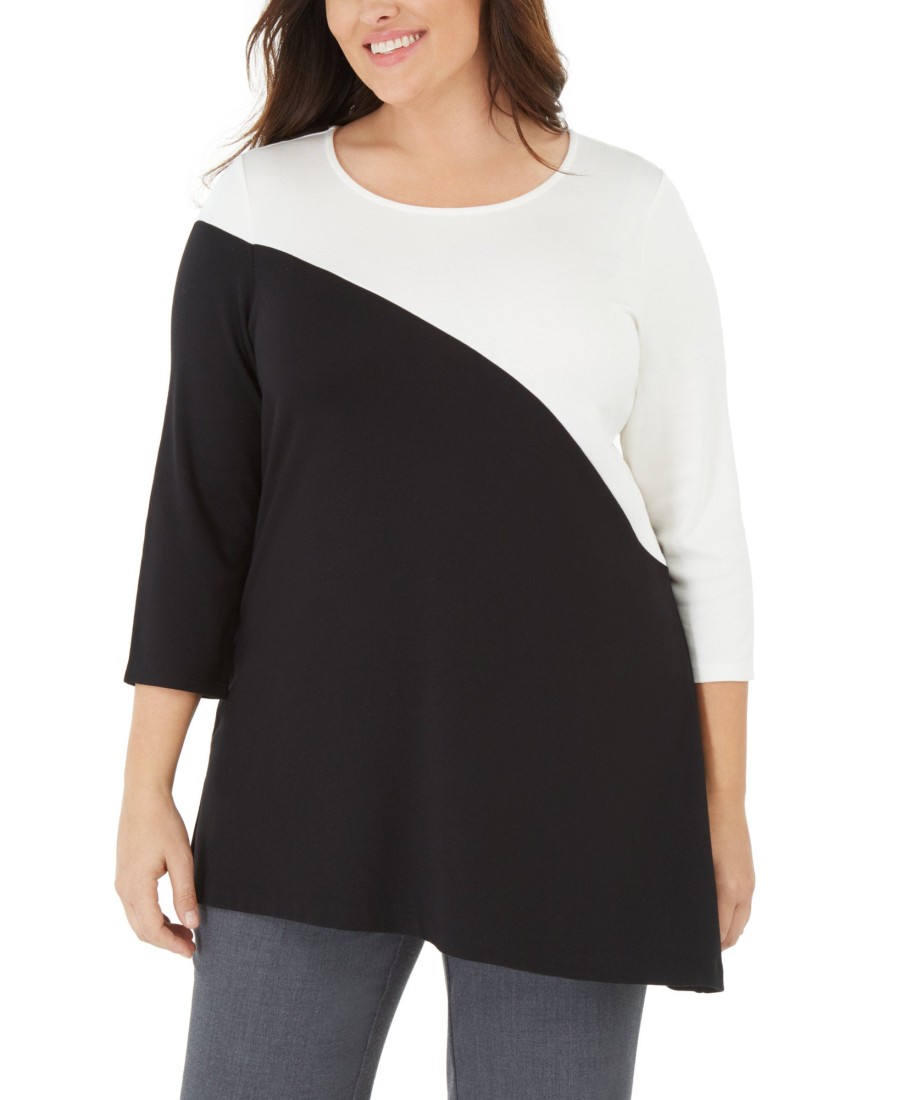 Juniors' Alfani | Plus Colorblock Tunic Deep Black