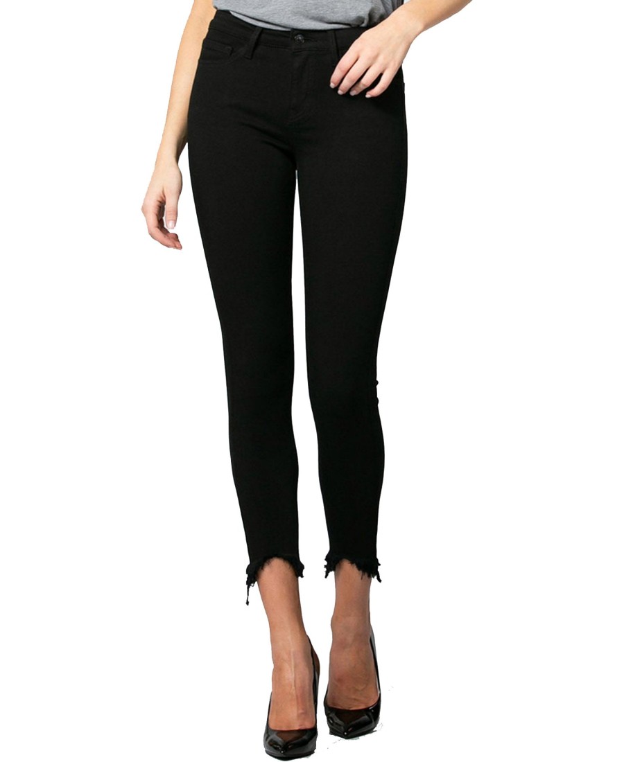 Women'S Vervet | Mid Rise Uneven Raw Hem Crop Skinny Jeans Black