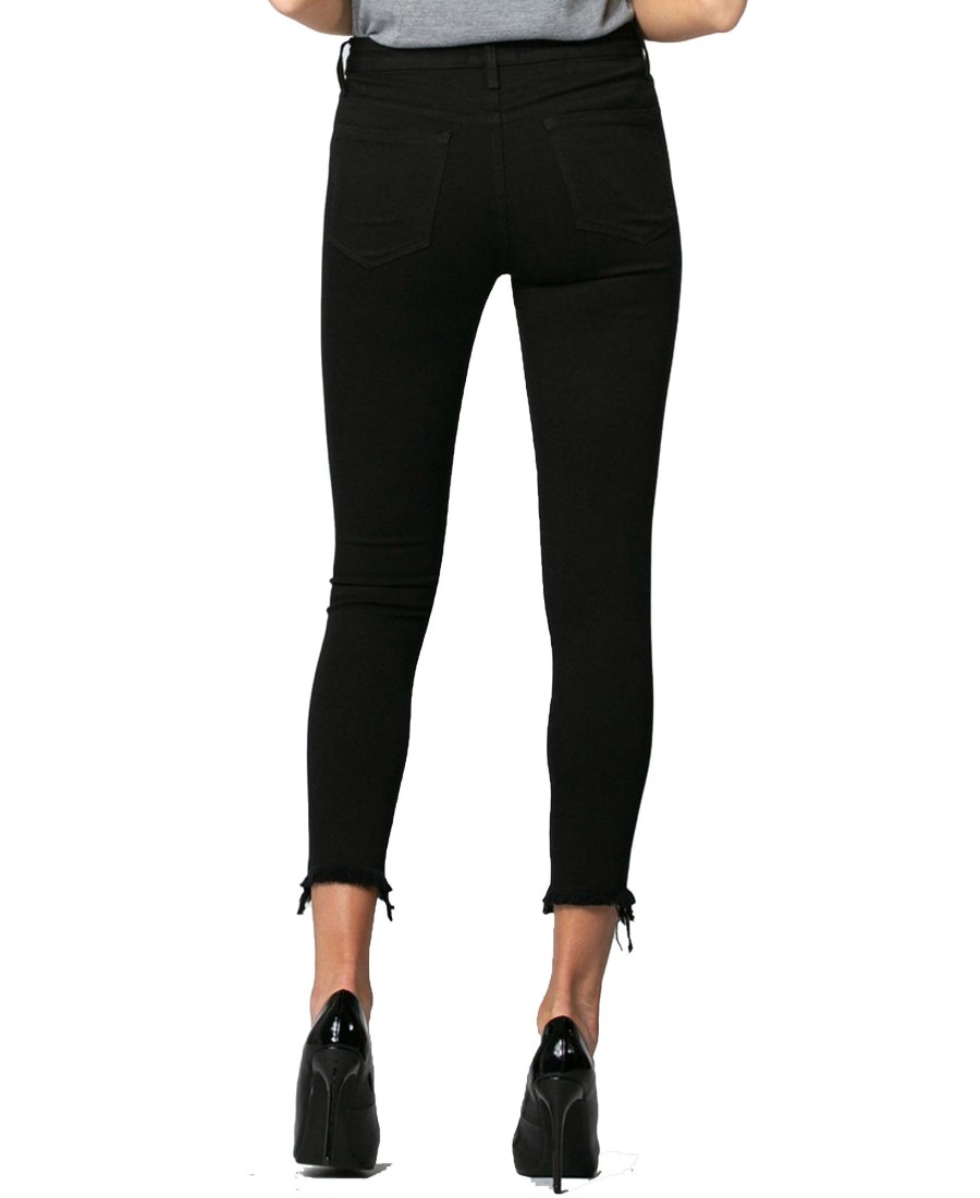 Women'S Vervet | Mid Rise Uneven Raw Hem Crop Skinny Jeans Black