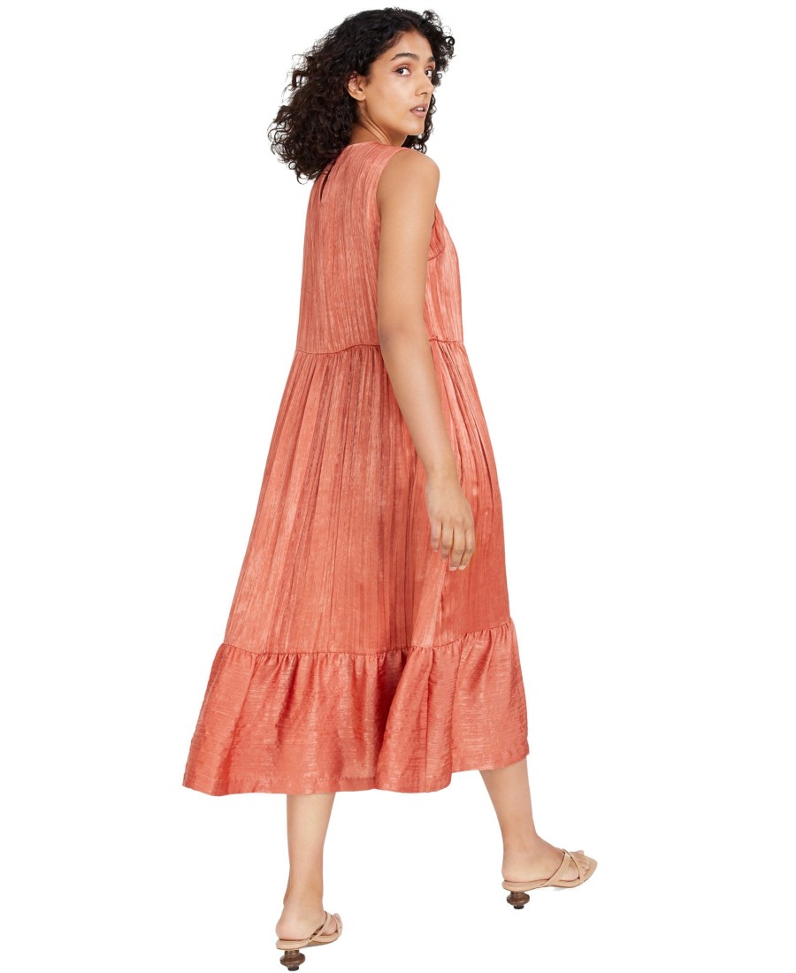 Juniors' Alfani | Pleated Tiered Midi Sleeveless Dress Cedar Chest