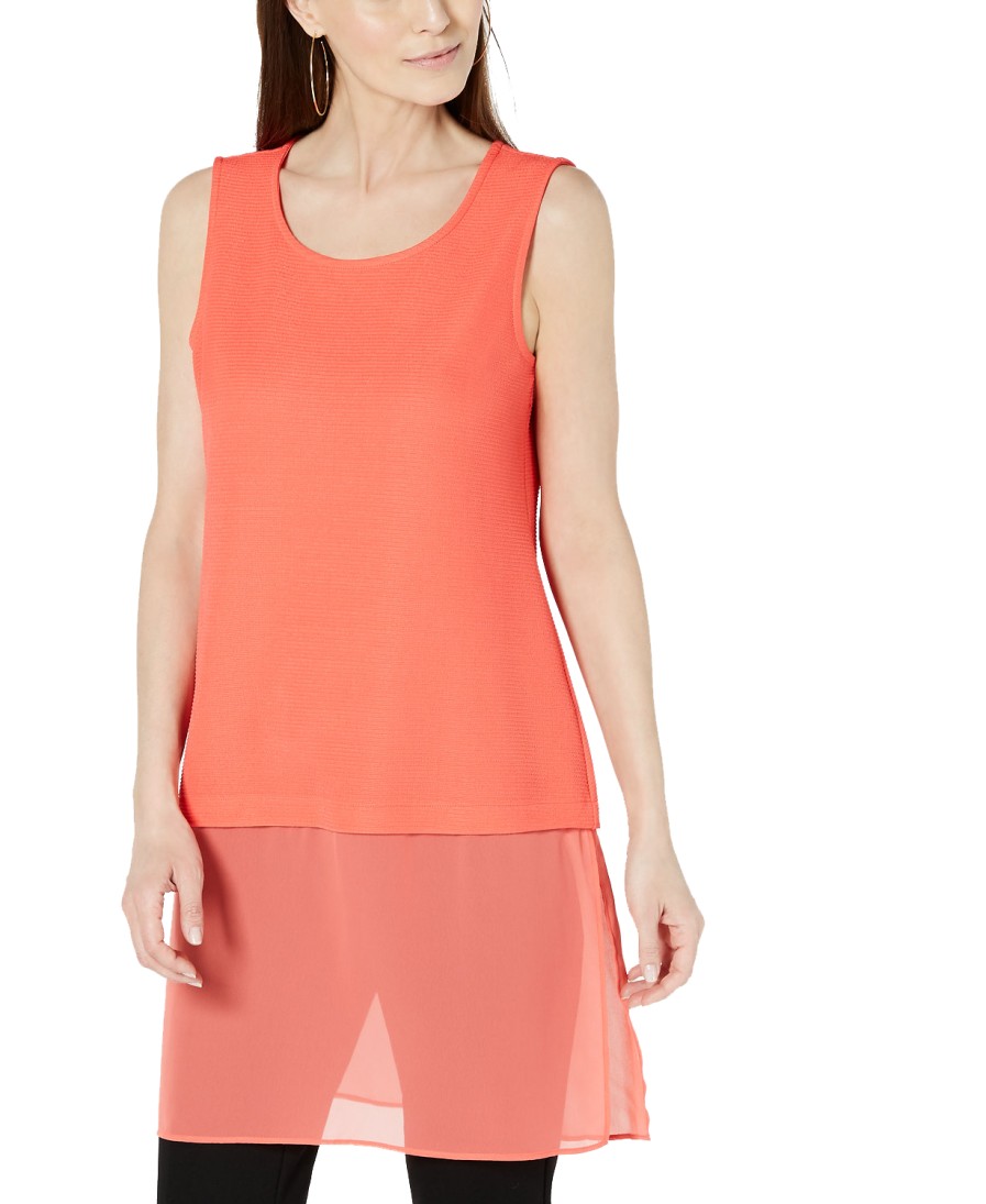 Juniors' Alfani | Petite Layered-Look Tunic Coral Branch