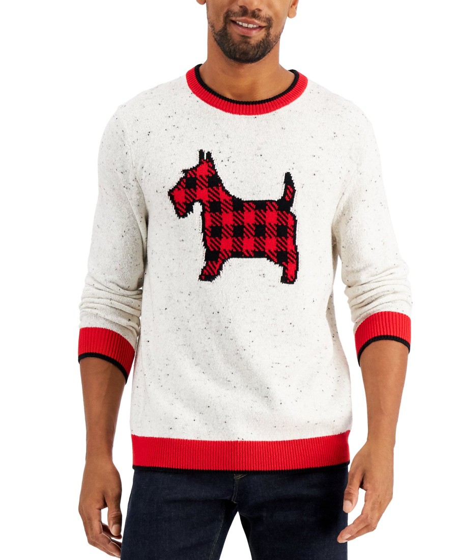 Men Charter Club | Plaid Dog Print Family Sweater Ravishing Red Combo