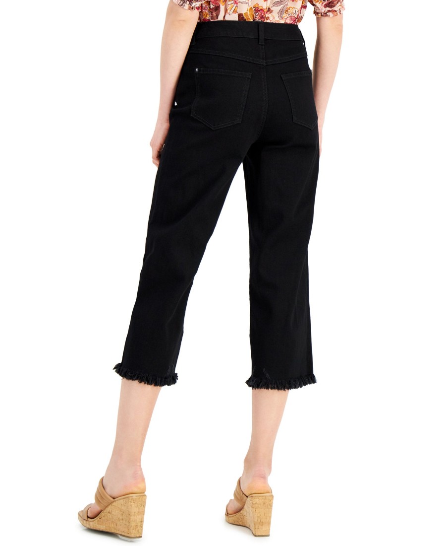 Women'S INC International Concepts | High Rise Frayed Hem Cropped Wide Leg Jeans Black