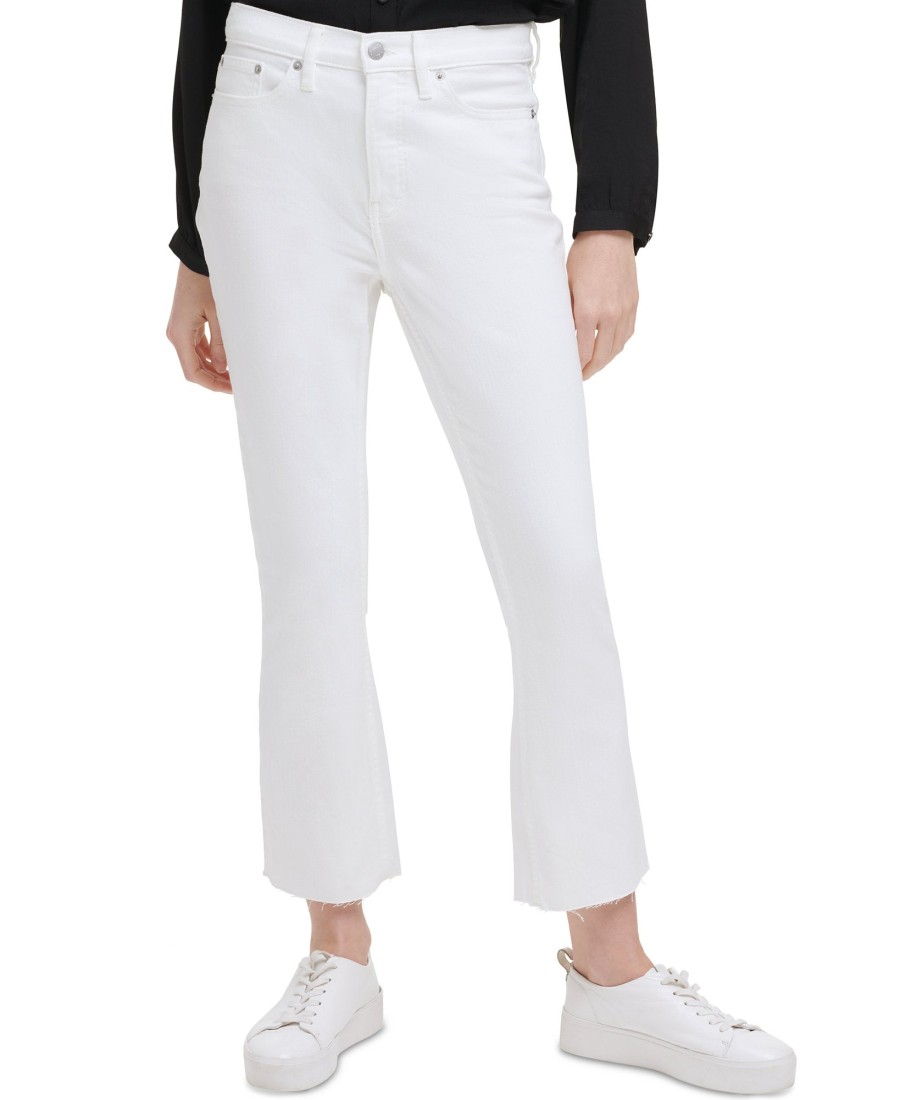 Women'S Calvin Klein Jeans | High Rise Cropped Kick Bootcut Jeans White