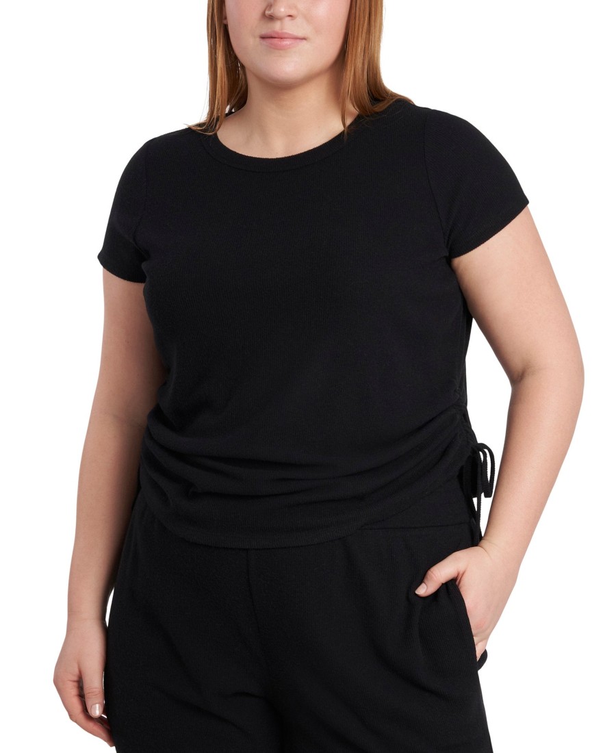 Women'S 1.STATE | Plus Side-Ruched T-Shirt Rich Black