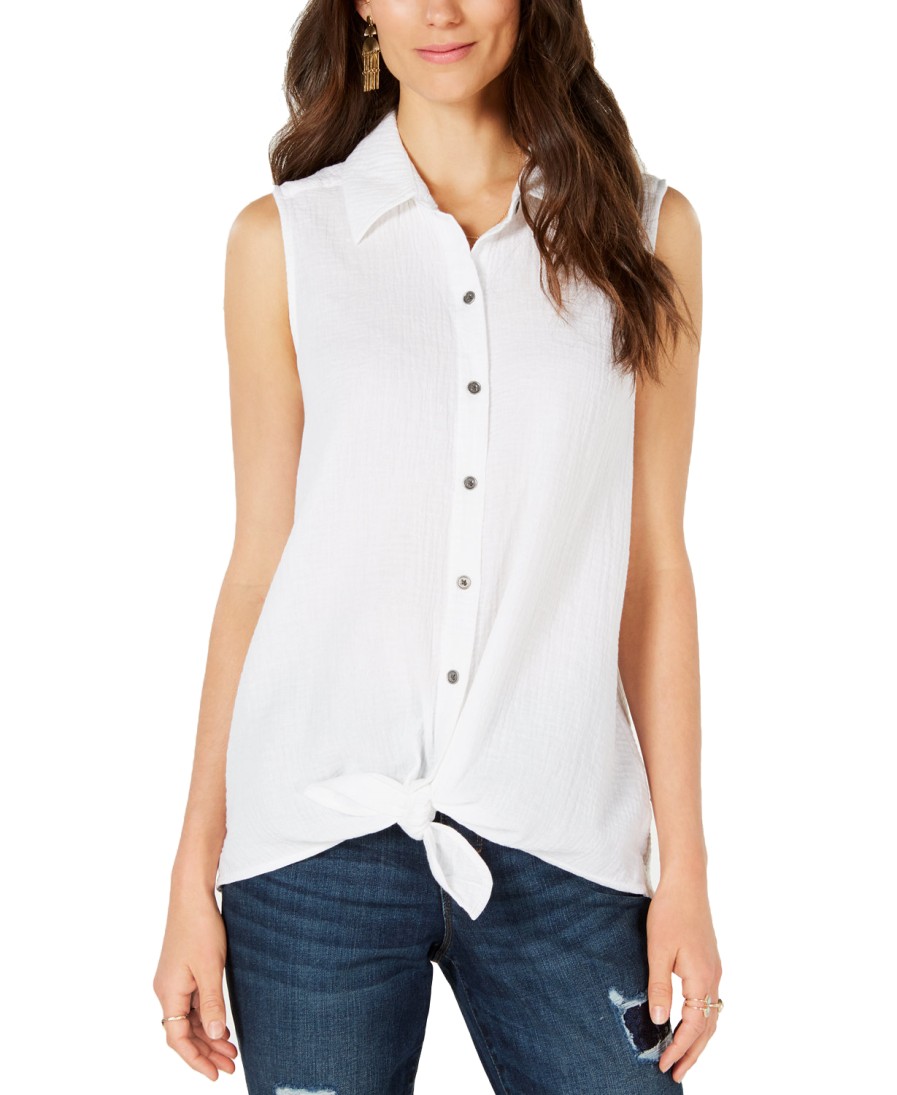 Women'S Style & Co | Petite Tie-Front Button-Up Top Bright White