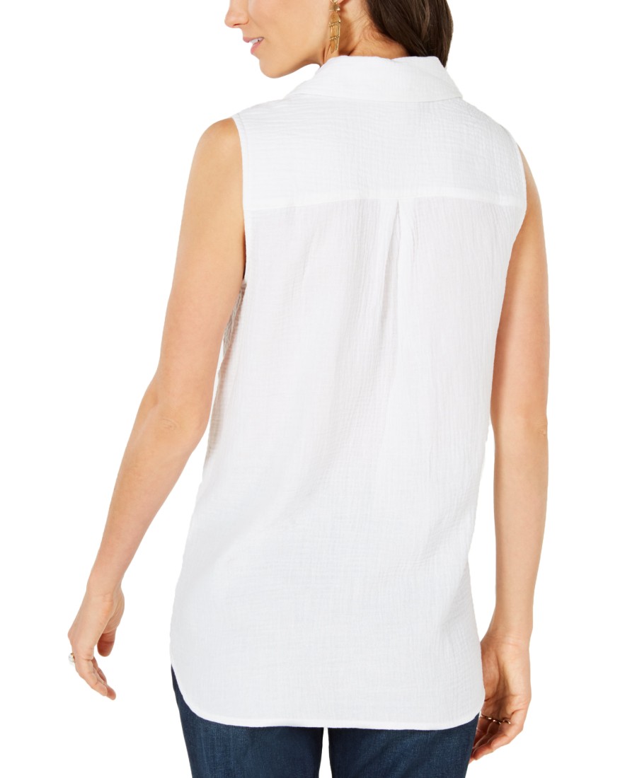 Women'S Style & Co | Petite Tie-Front Button-Up Top Bright White