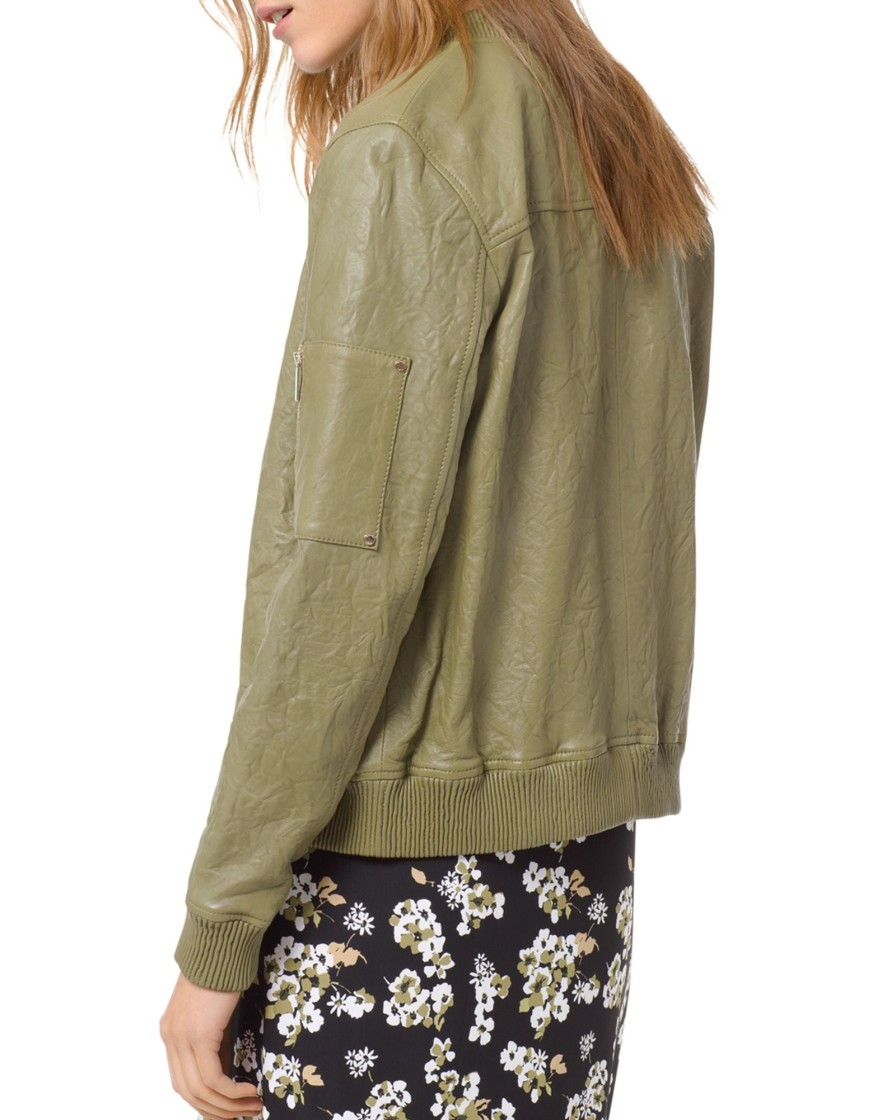 Women'S MICHAEL Michael Kors | Leather Bomber Jacket Smoky Olive