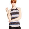 Juniors' Belle Du Jour | Juniors' Printed Crochet-Detail Tank Top Floral Stripe