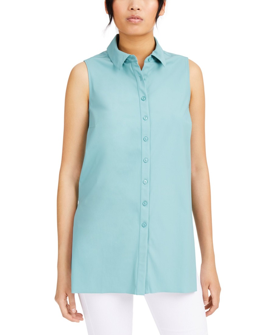 Juniors' Alfani | Sleeveless Knit Button-Front Tunic Precious Jade