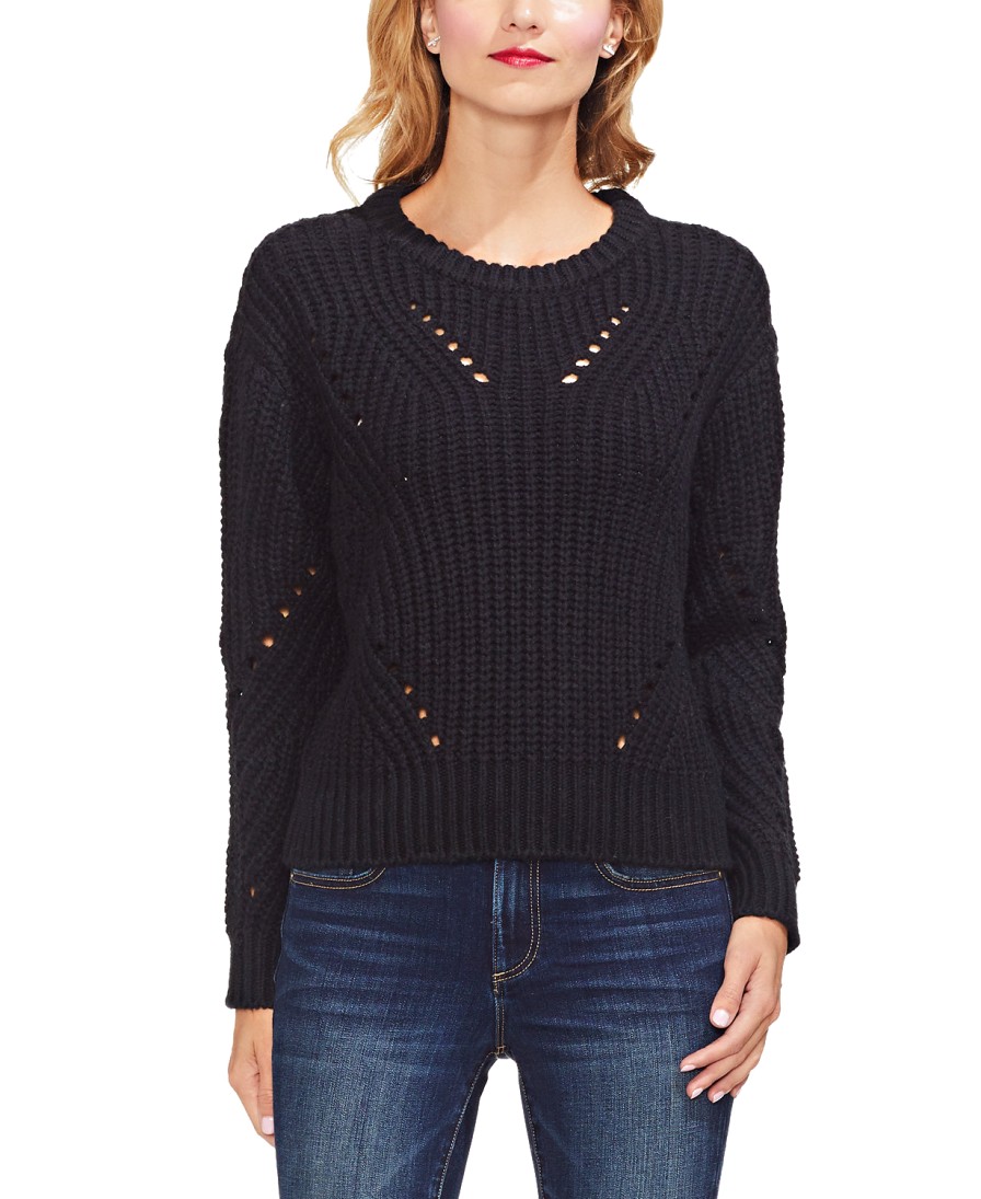 Women'S Vince Camuto | Pointelle-Accented Sweater Rich Black