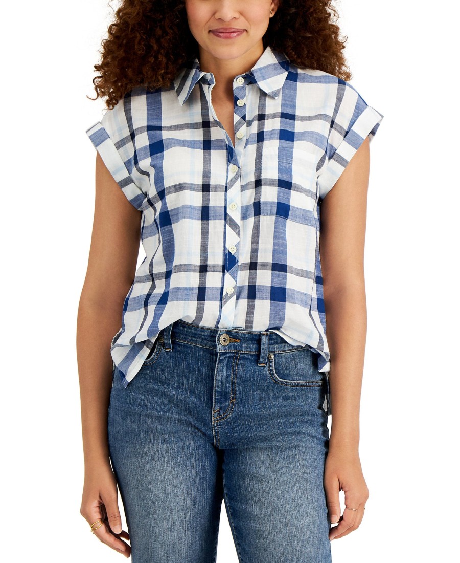 Women'S Style & Co | Plaid Camp Shirt Bright White