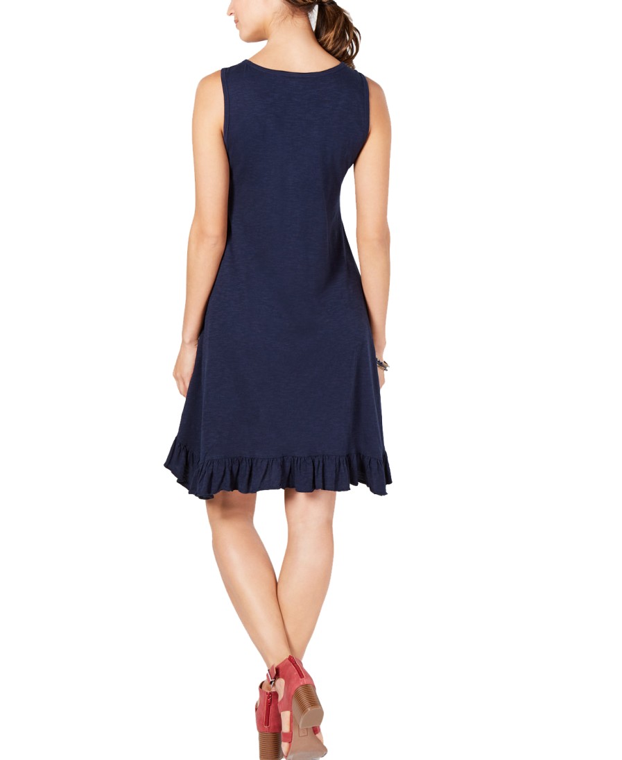 Women'S Style & Co | Cotton Embroidered Ruffle-Hem Dress Global Vibes Ink