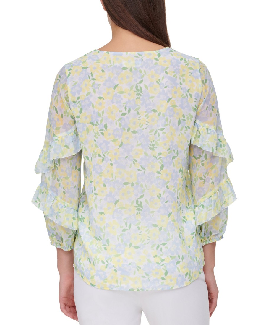 Women'S Calvin Klein | Printed Ruffled Top Yellow