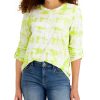 Women'S Style & Co | Cotton Tie-Dyed Henley T-Shirt Tropical Yellow