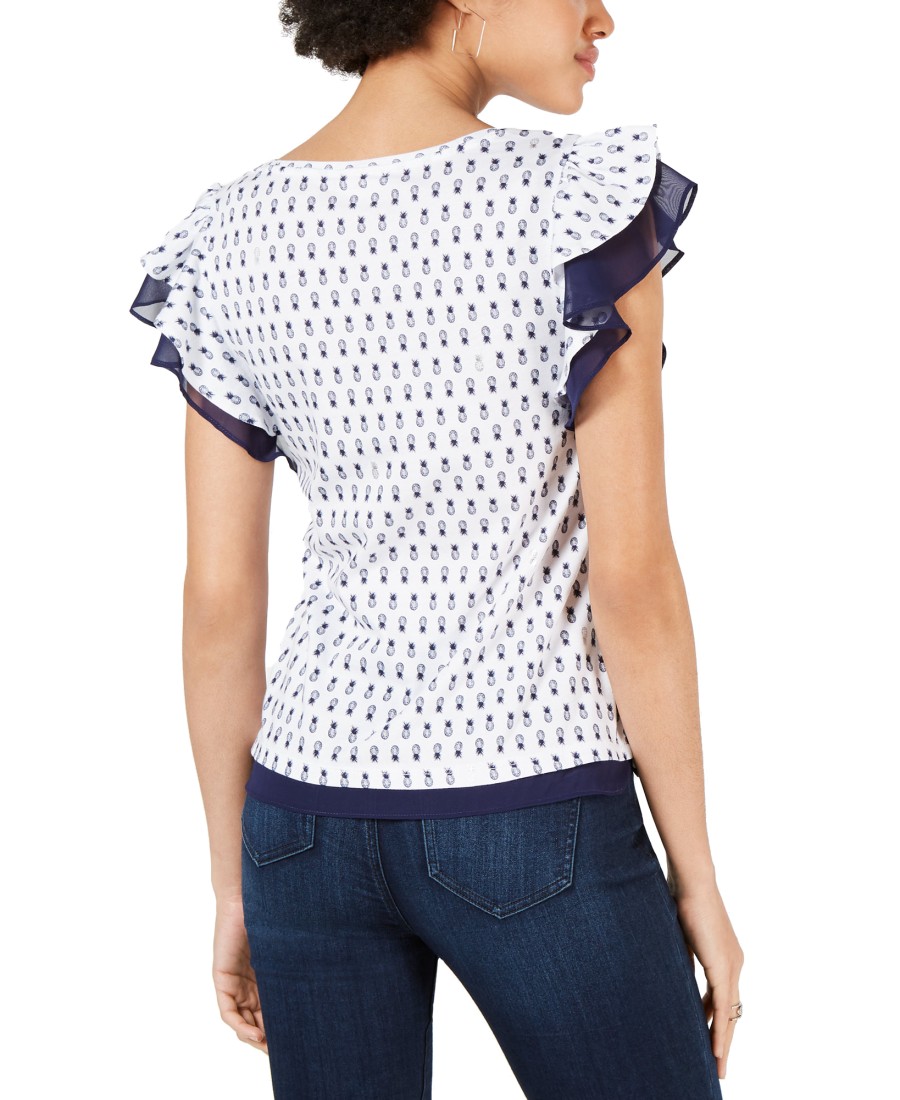 Women'S Maison Jules | Printed Flutter-Sleeve Top Bright White Combo