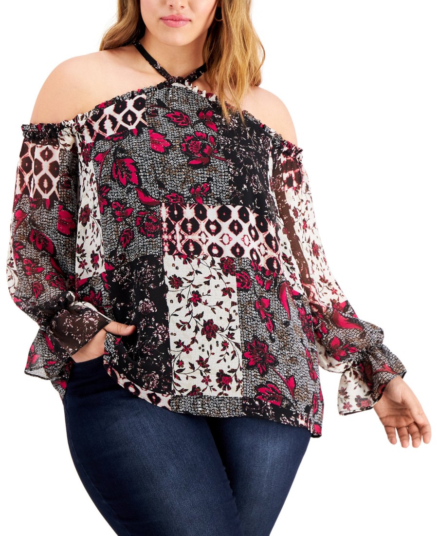 Women'S INC International Concepts | Plus Patchwork Cold-Shoulder Top Nomad Mix