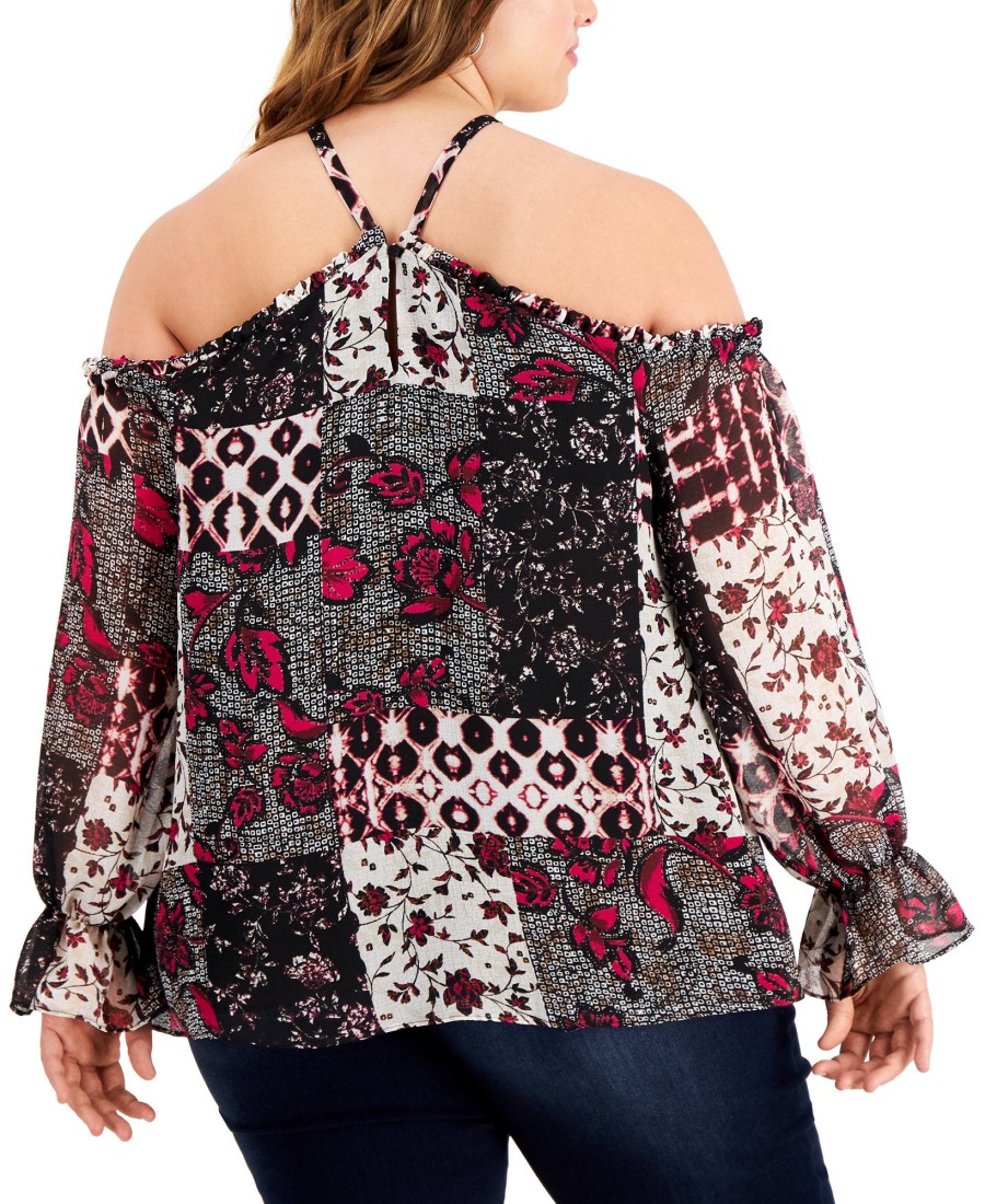 Women'S INC International Concepts | Plus Patchwork Cold-Shoulder Top Nomad Mix