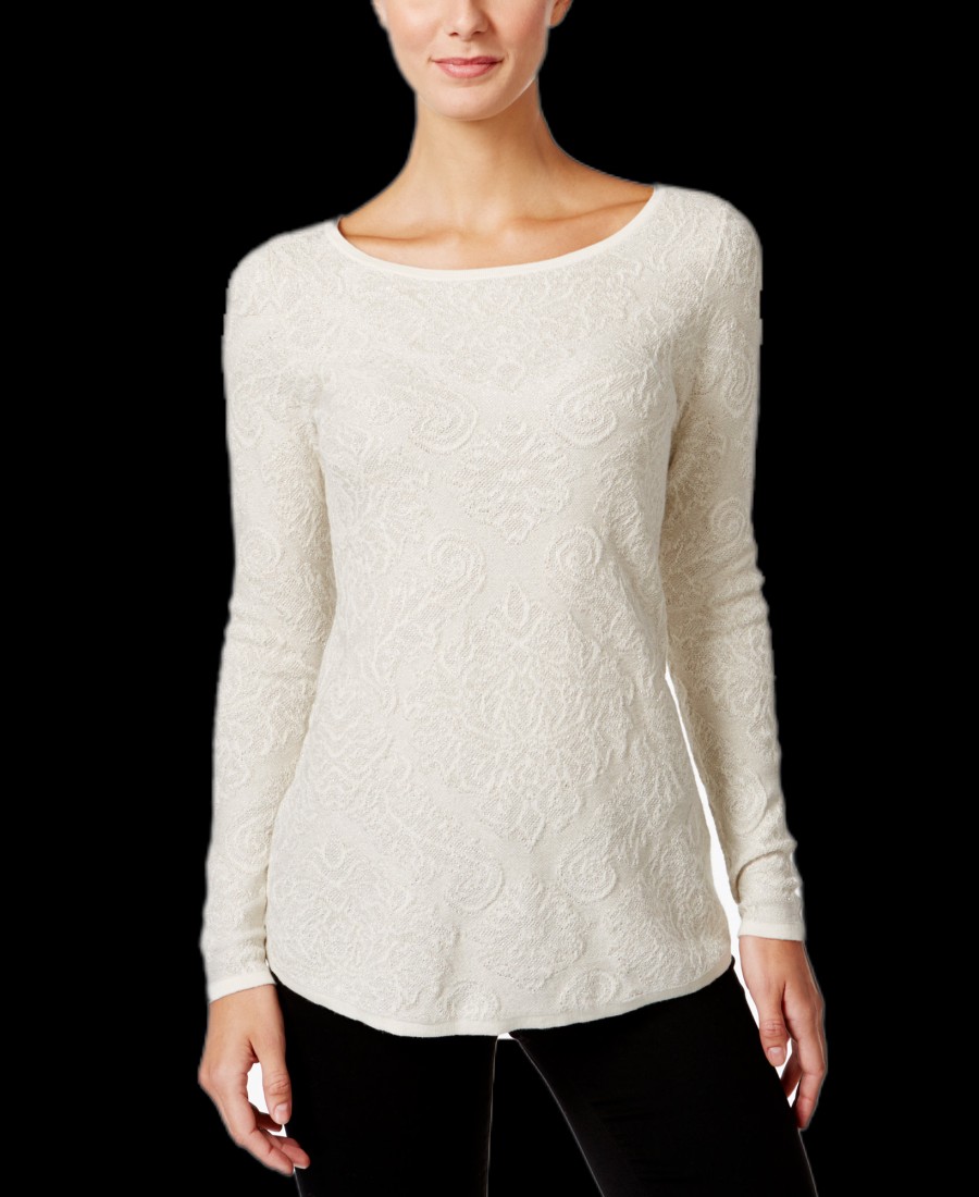 Women'S Charter Club | Metallic Jacquard Sweater Vintage Cream Combo