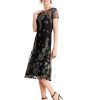 Women'S SL Fashions | Metallic-Floral Midi Dress Black/Gold