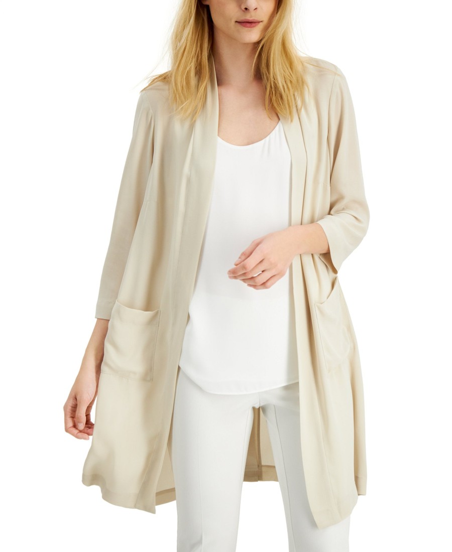 Women'S Alfani | Woven Open-Front Cardigan Polished Beige