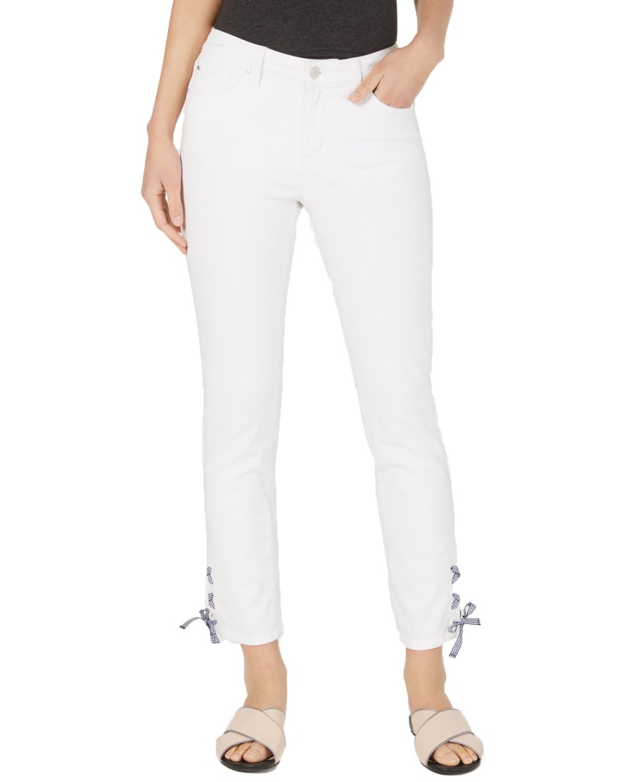 Women'S Charter Club | Gingham Lace-Up Skinny Jeans Bright White