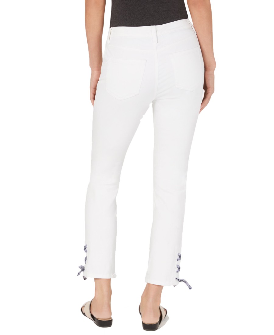 Women'S Charter Club | Gingham Lace-Up Skinny Jeans Bright White