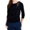 Women'S Charter Club | Sequined Bow Long Sleeve Top Deep Black