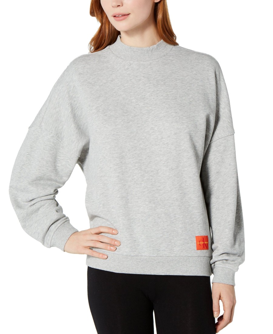 Women'S Calvin Klein | Monogram Lounge Long-Sleeve Sweatshirt Grey