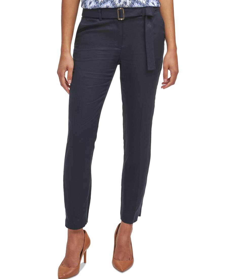 Women'S Calvin Klein | Belted Slim-Leg Pants Navy