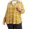 Women'S Love, Fire | Plus Trendy Hooded Plaid Button-Front Shirt Mustard Cream