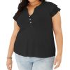 Women'S Style & Co | Plus Flutter-Sleeve Top Deep Black