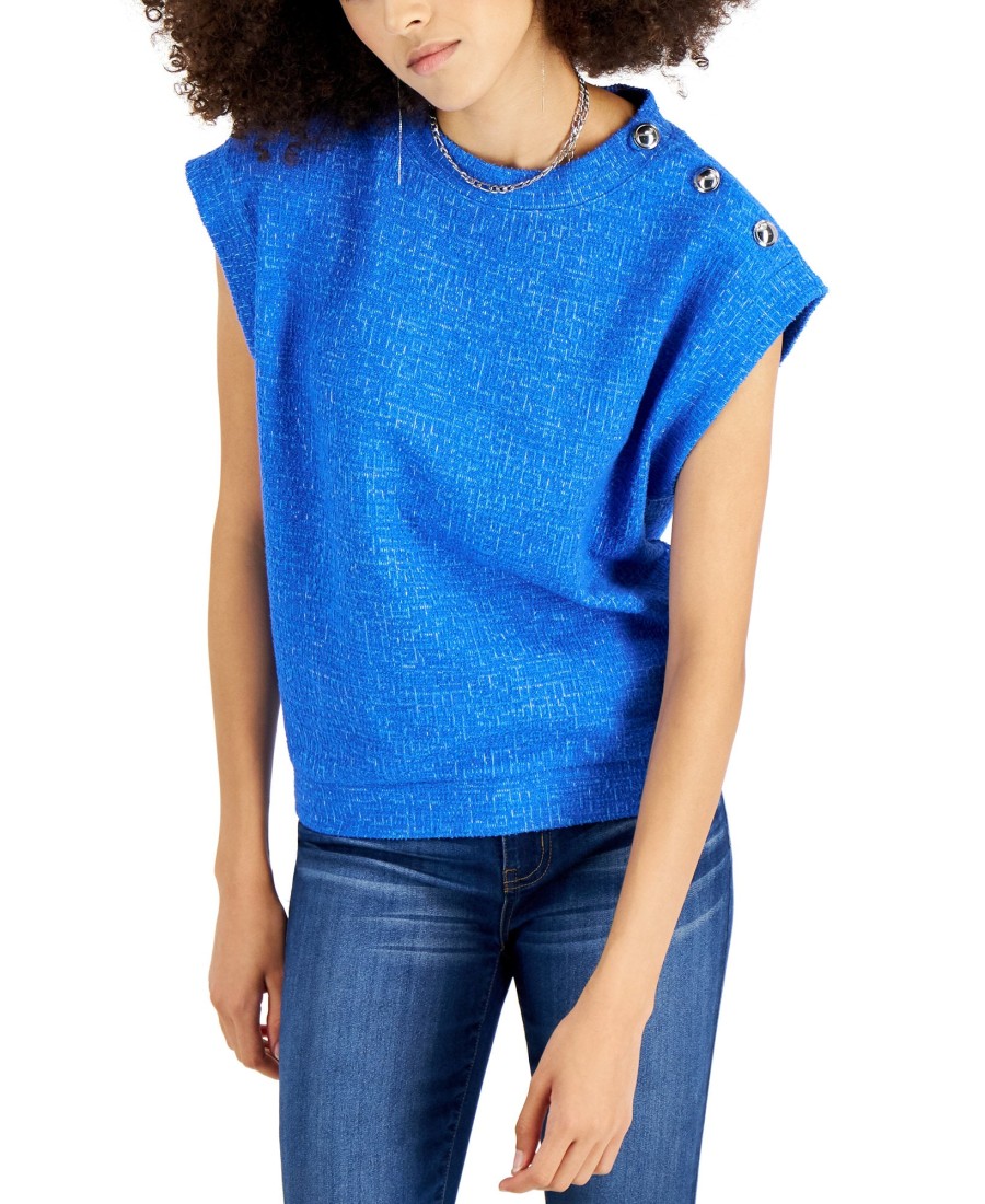 Women'S INC International Concepts | Tweed Button-Trim Top Cosmic Cobalt