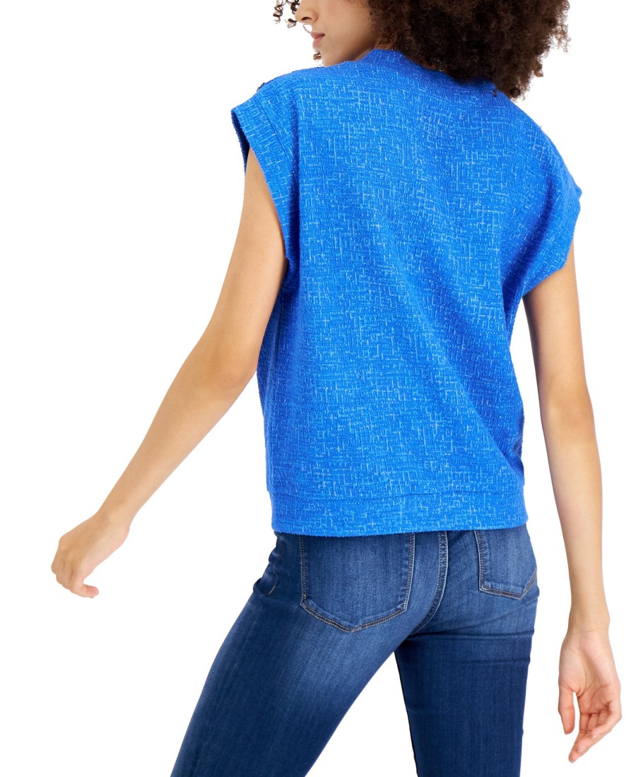 Women'S INC International Concepts | Tweed Button-Trim Top Cosmic Cobalt