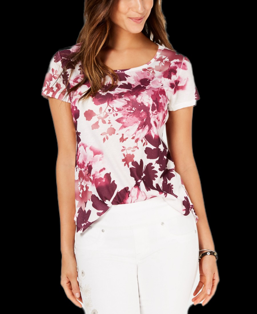 Women'S Style & Co | Floral-Print Scoop-Neck Top Taylor Leaf