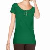 Women'S INC International Concepts | Petite Lace-Up Scoop-Neck Top Dark Emerald