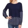 Women'S Vince Camuto | Mixed-Media Boat-Neck Top Classic Navy