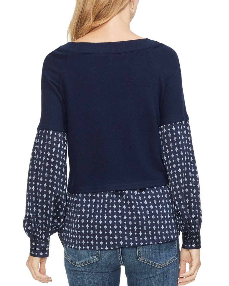 Women'S Vince Camuto | Mixed-Media Boat-Neck Top Classic Navy